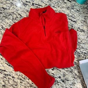 Red women’s northface fleece pullover size Large